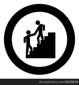 Man helping climb other man black icon in circle vector illustration isolated