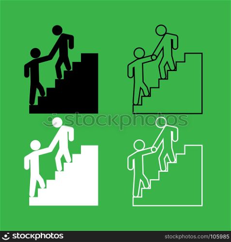 Man helping climb other man icon Black and white color set . Man helping climb other man icon . Black and white color set .
