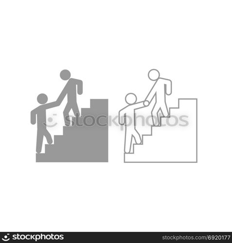 Man helping climb other man icon. Grey set .. Man helping climb other man icon. It is grey set .