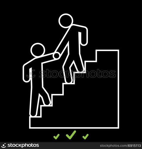 Man helping climb other man it is white icon .. Man helping climb other man it is white icon . Flat style