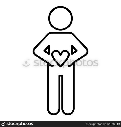 Man hide heart icon. Outline man hide heart vector icon for web design isolated on white background. Man hide heart icon, outline style