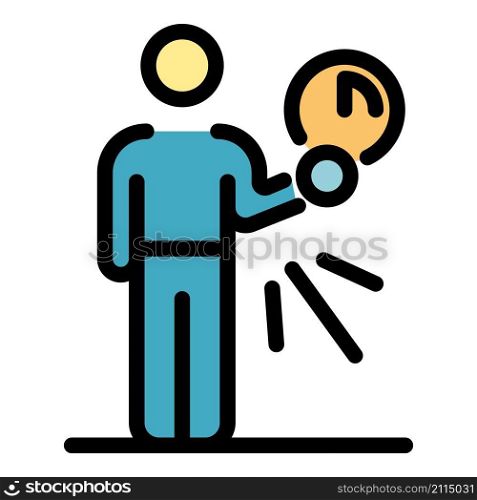 Man hold clock icon. Outline man hold clock vector icon color flat isolated. Man hold clock icon color outline vector