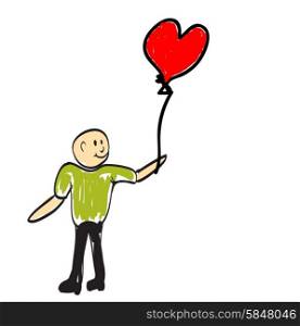 Man holding a balloon in the form of heart. Illustration.