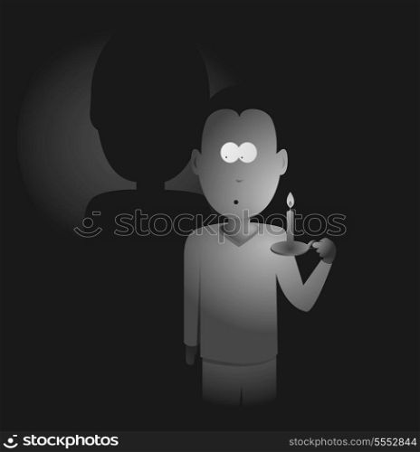 Man holding a candle in the darkness