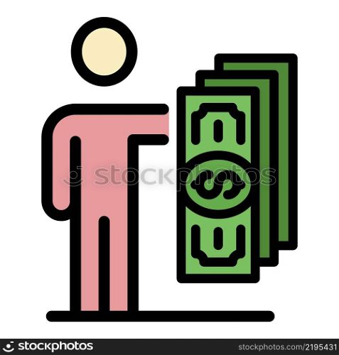 Man holding banknotes icon. Outline man holding banknotes vector icon color flat isolated. Man holding banknotes icon color outline vector