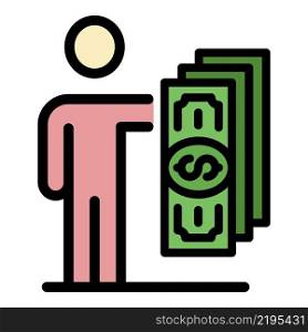 Man holding banknotes icon. Outline man holding banknotes vector icon color flat isolated. Man holding banknotes icon color outline vector