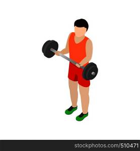 Man holding barbell icon in isometric 3d style isolated on white background. Man holding barbell icon, isometric 3d style