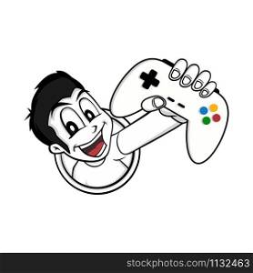 man holding game console joystick controller logo brand vector. man holding game console joystick controller logo brand