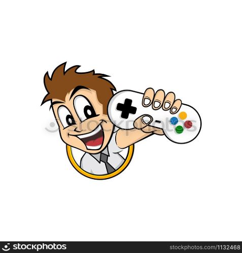 man holding game console joystick controller logo brand vector. man holding game console joystick controller logo brand