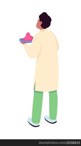 Man holding powder paint semi flat color vector character. Dynamic figure. Full body person on white. Holi celebration isolated modern cartoon style illustration for graphic design and animation. Man holding powder paint semi flat color vector character