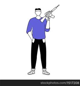 Man holding rifle flat silhouette vector illustration. Armed person. Burglar with weapon. Terrorist. Shooting gallery. 2D isolated outline character on white background. Simple style drawing