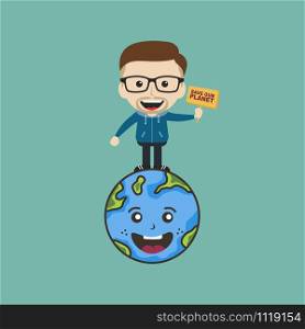 man holding sign save earth global warming campaign vector. man holding sign save earth global warming campaign
