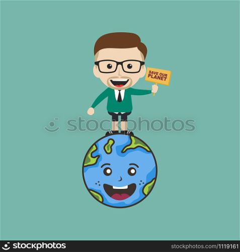 man holding sign save earth global warming campaign vector. man holding sign save earth global warming campaign