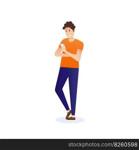 Man holding smartphone and chatting messages. Communication in the network. Vector illustration in cartoon style