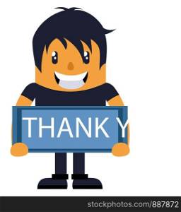 Man holding thank you sign, illustration, vector on white background.