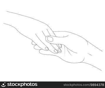 Man holding woman’s hand. Vector illustration.