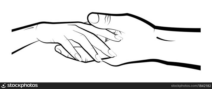 man holds a womans hand in his palm. Marriage, family, wedding ceremony. Isolated eyelid on a white background