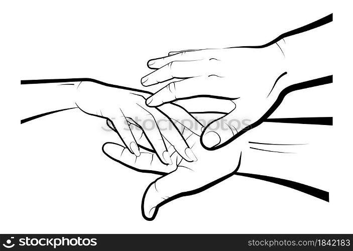 man holds a womans hand in his palms. Marriage, family, wedding ceremony. Isolated eyelid on a white background