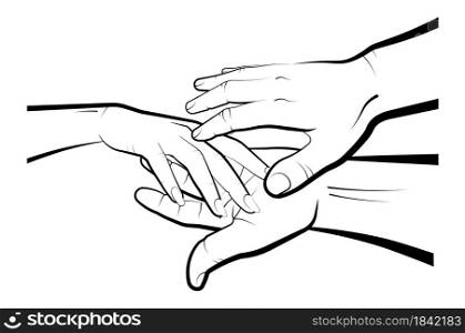 man holds a womans hand in his palms. Marriage, family, wedding ceremony. Isolated eyelid on a white background