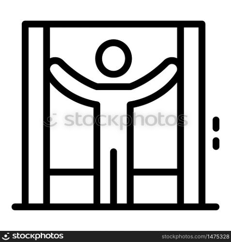Man holds elevator doors icon. Outline man holds elevator doors vector icon for web design isolated on white background. Man holds elevator doors icon, outline style