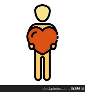 Man holds heart icon. Outline man holds heart vector icon color flat isolated. Man holds heart icon color outline vector