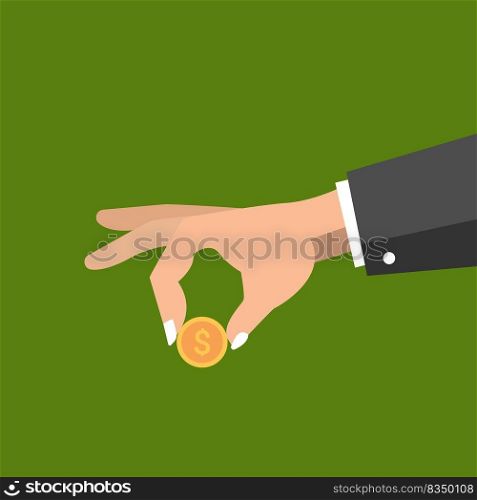 Man holds in his hand a gold coin dollar. Stock vector illustration. Man holds in his hand a gold coin dollar. Stock vector illustration.