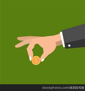 Man holds in his hand a gold coin dollar. Stock vector illustration. Man holds in his hand a gold coin dollar. Stock vector illustration.