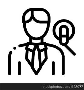 Man Host With Microphone Icon Vector. Outline Man Host With Microphone Sign. Isolated Contour Symbol Illustration. Man Host With Microphone Icon Outline Illustration