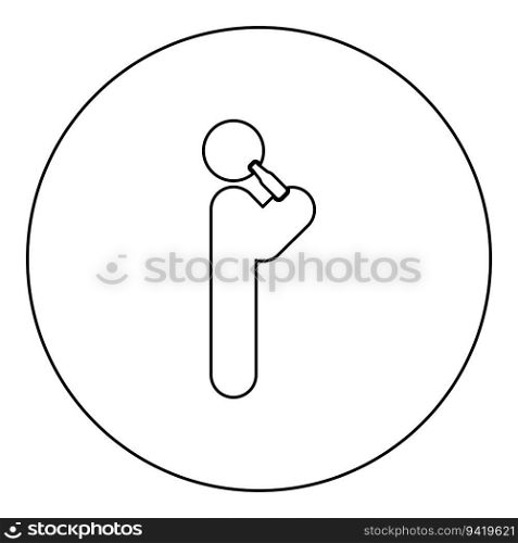 Man human drinking water alcohol beer from bottle standing position icon in circle round black color vector illustration image outline contour line thin style simple. Man human drinking water alcohol beer from bottle standing position icon in circle round black color vector illustration image outline contour line thin style
