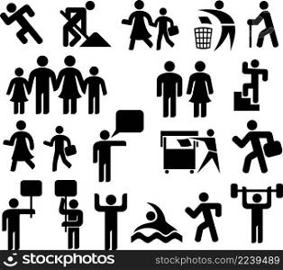 Man icons (happy family, father, mother, grandfather, children, woman, parent together, male and female, recycling sign)