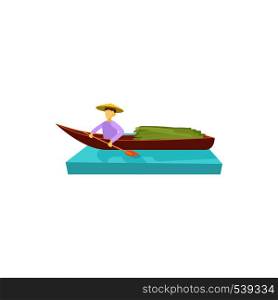 Man in a boat icon in cartoon style on a white background. Man in a boat icon, cartoon style