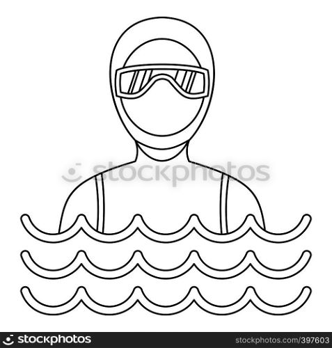 Man in a diving suit icon. Outline illustration of man in a diving suit vector icon for web. Man in a diving suit icon, simple style