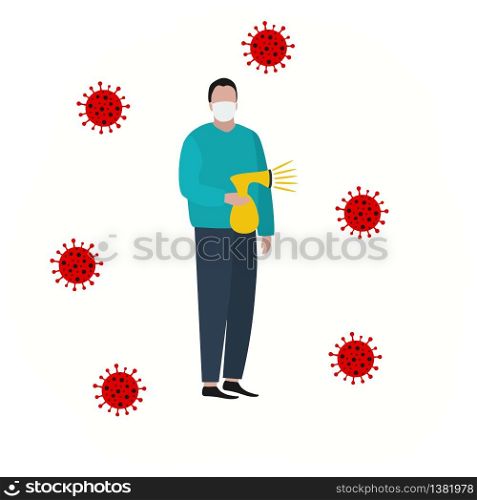 Man in a protective mask against viruses. Fashion trendy illustration, flat design. Pandemic and epidemic of coronavirus in the world.. Man in a protective mask against viruses. Fashion trendy illustration, flat design. Pandemic and epidemic of coronavirus in the world