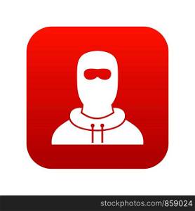 Man in balaclava icon digital red for any design isolated on white vector illustration. Man in balaclava icon digital red