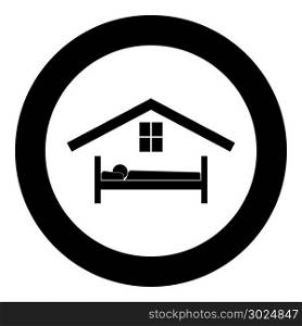 Man in bed hotel icon black color in circle vector illustration