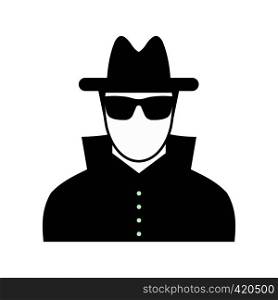 Man in black sunglasses and black hat simple icon. Man in black sunglasses and black hat