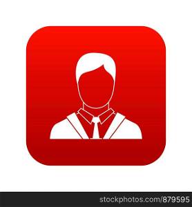 Man in business suit icon digital red for any design isolated on white vector illustration. Man in business suit icon digital red