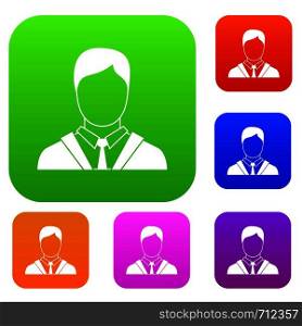 Man in business suit set icon in different colors isolated vector illustration. Premium collection. Man in business suit set collection
