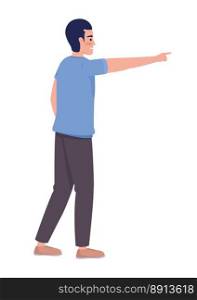 Man in casual clothes showing direction with finger semi flat color vector character. Editable full body person on white. Simple cartoon style illustration for web graphic design and animation. Man in casual clothes showing direction with finger semi flat color vector character