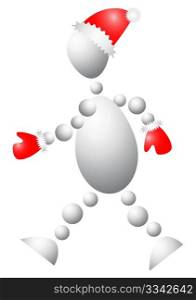 Man in christmas-clothing is walking. Abstract 3d-human series from balls. Variant of white isolated on white background. A fully editable vector illustration for your design.