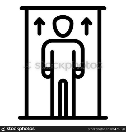 Man in elevator up arrows icon. Outline man in elevator up arrows vector icon for web design isolated on white background. Man in elevator up arrows icon, outline style