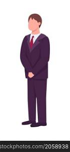 Man in formal suit semi flat color vector character. Standing figure. Full body person on white. Businessman isolated modern cartoon style illustration for graphic design and animation. Man in formal suit semi flat color vector character