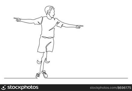man in happiness emotion running after scoring the goal vector illustration. continuous line drawing style and copy space