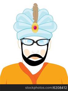 Man in hat of the hindu. The Portrait men in hat of the sultan.Vector illustration