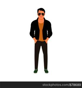 Man in leather jacket isolated vector illustration on white background. Man in leather jacket