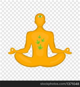 Man in lotus position and marijuana leaves icon in cartoon style isolated on background for any web design . Man in lotus position icon, cartoon style