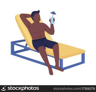 Man in lounger drinks cocktail semi flat color vector character. Full body person on white. Relaxing on beach isolated modern cartoon style illustration for graphic design and animation. Man in lounger drinks cocktail semi flat color vector character