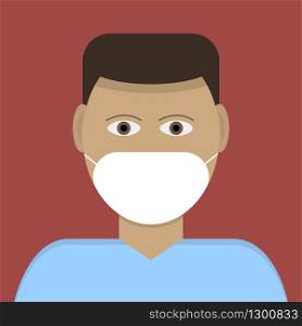 Man in mask because of virus or infection like coronavirus. Vector EPS 10
