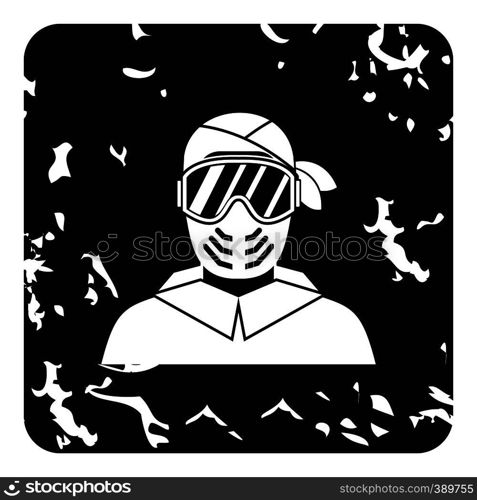 Man in mask icon. Grunge illustration of man in mask vector icon for web. Man in mask icon, grunge style