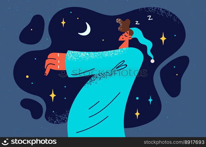 Man in pajama walking at night. Male somnambulist or sleepwalker being active during sleep. Somnambulism. Vector illustration. . Sleepwalker walking at night 